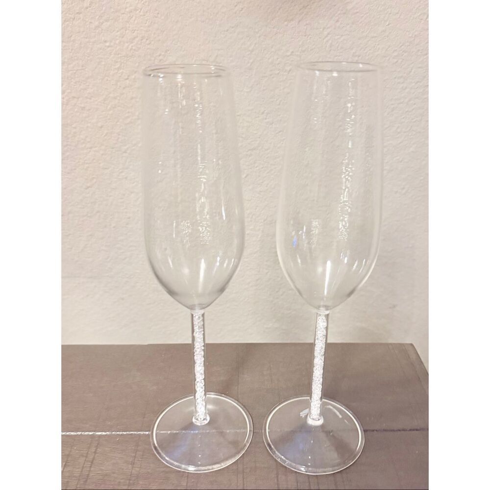 Z Gallerie glass Champagne Flutes Crystal Filled Stem Set of 2
